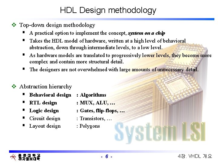 HDL Design methodology v Top-down design methodology § A practical option to implement the