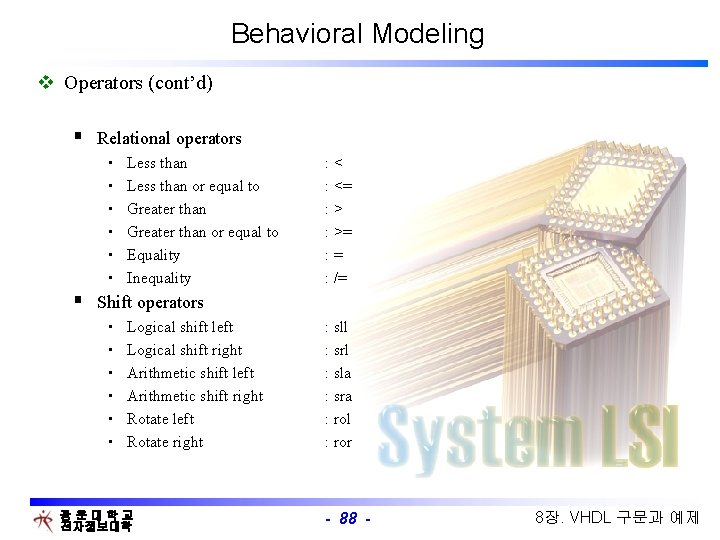 Behavioral Modeling v Operators (cont’d) § Relational operators • Less than or equal to