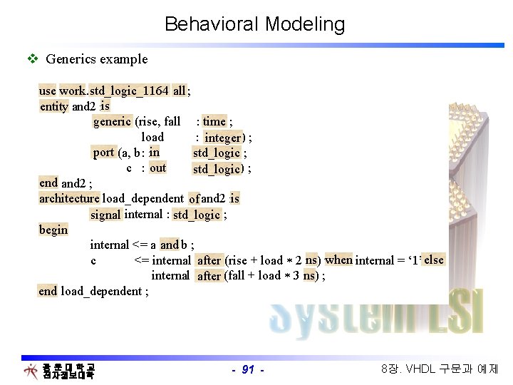 Behavioral Modeling v Generics example use work. std_logic_1164. all ; use work std_logic_1164 all