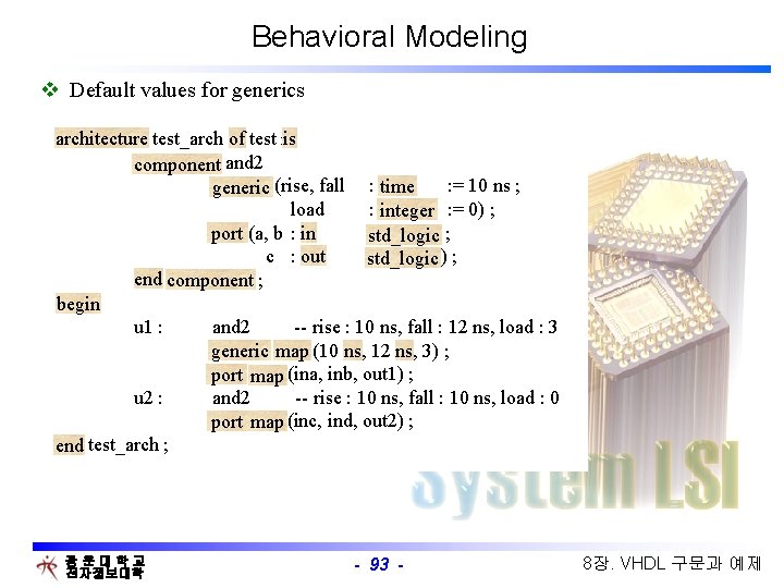 Behavioral Modeling v Default values for generics architecture test_arch of test is architecture of
