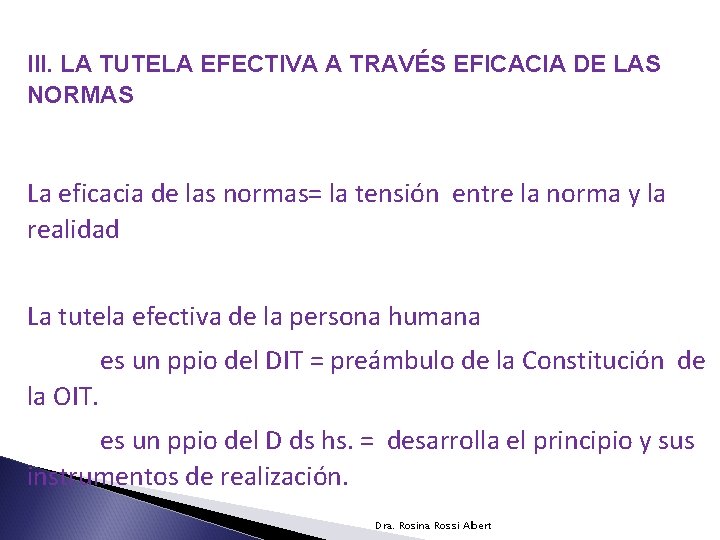 III. LA TUTELA EFECTIVA A TRAVÉS EFICACIA DE LAS NORMAS La eficacia de las