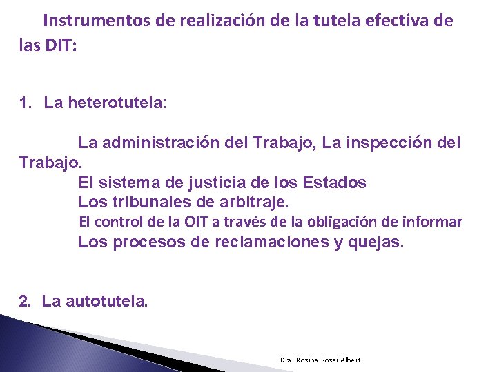 Instrumentos de realización de la tutela efectiva de las DIT: 1. La heterotutela: La