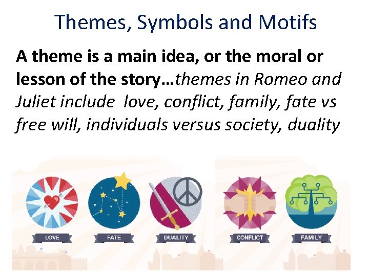 Themes, Symbols and Motifs A theme is a main idea, or the moral or