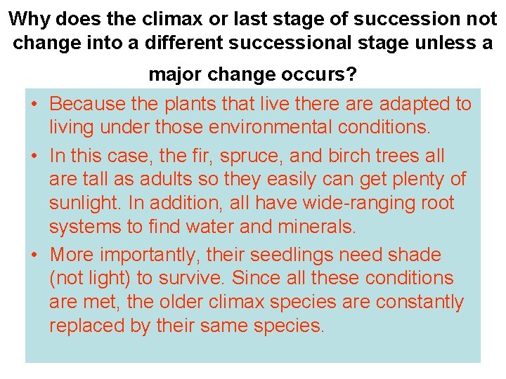 Why does the climax or last stage of succession not change into a different