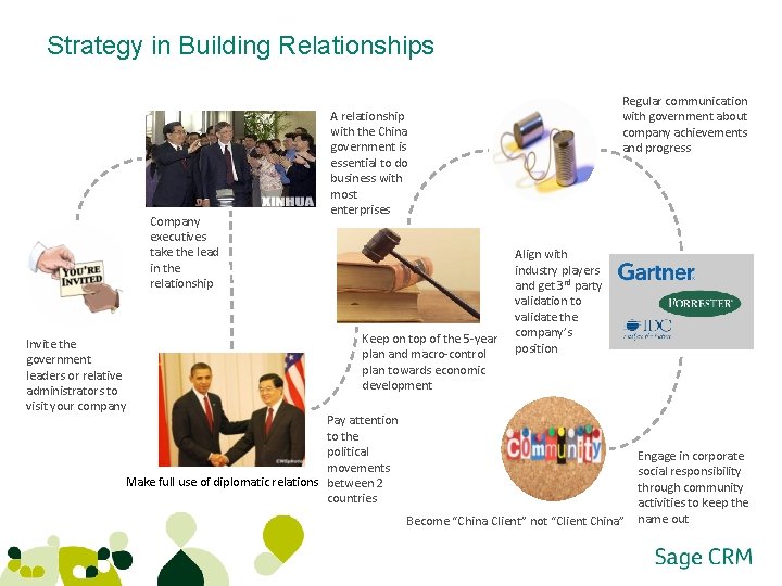 Strategy in Building Relationships Company executives take the lead in the relationship Invite the