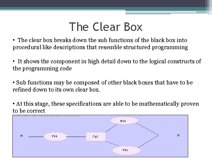 The Clear Box • The clear box breaks down the sub functions of the