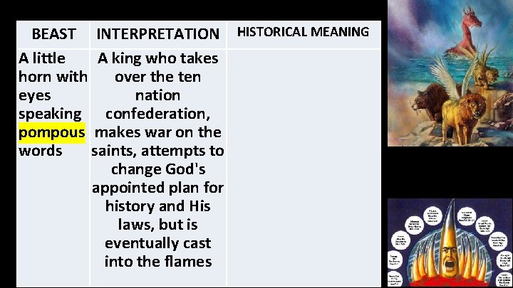 BEAST INTERPRETATION HISTORICAL MEANING A little A king who takes horn with over the