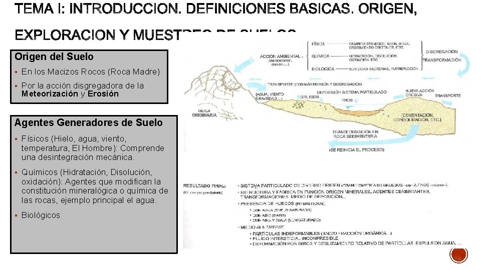 Origen del Suelo § En los Macizos Rocos (Roca Madre) § Por la acción