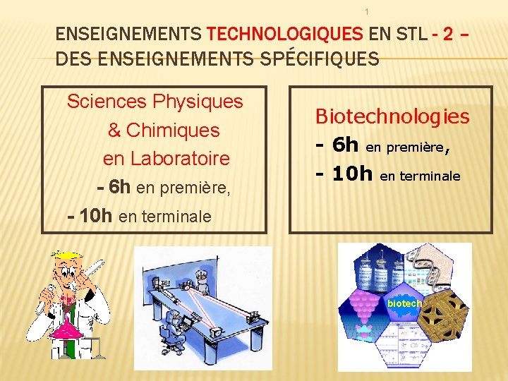 1 ENSEIGNEMENTS TECHNOLOGIQUES EN STL - 2 – DES ENSEIGNEMENTS SPÉCIFIQUES Sciences Physiques &