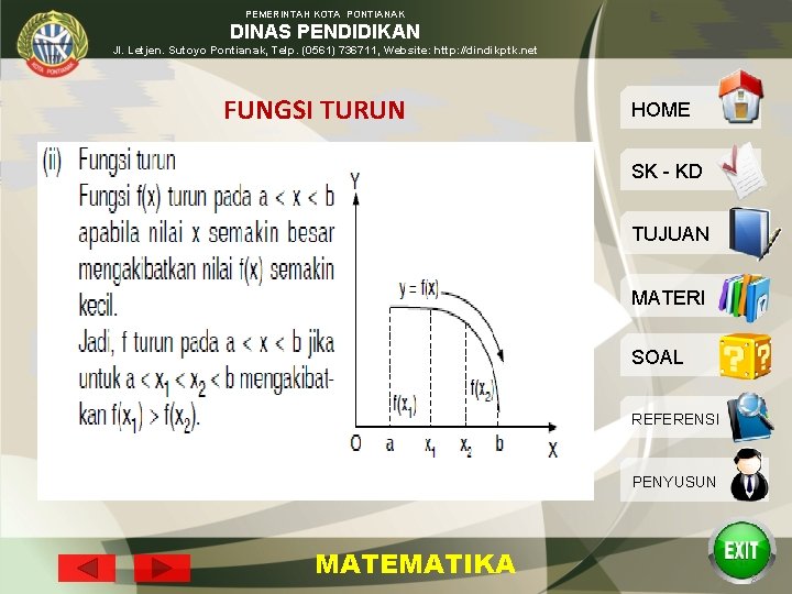 PEMERINTAH KOTA PONTIANAK DINAS PENDIDIKAN Jl. Letjen. Sutoyo Pontianak, Telp. (0561) 736711, Website: http: