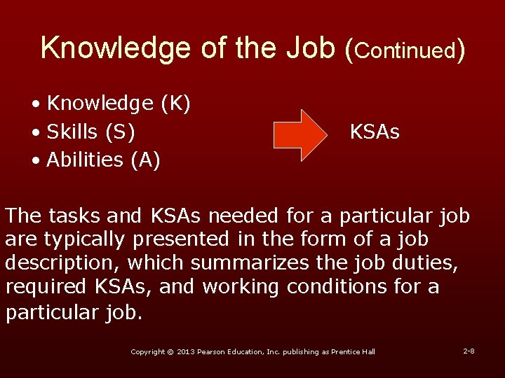 Knowledge of the Job (Continued) • Knowledge (K) • Skills (S) • Abilities (A)