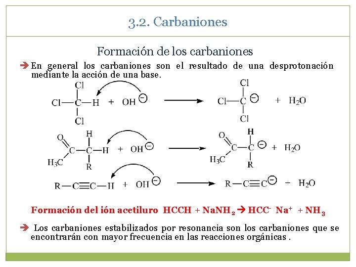 3. 2. Carbaniones Formación de los carbaniones En general los carbaniones son el resultado 3. 2. Carbaniones Formación de los carbaniones En general los carbaniones son el resultado