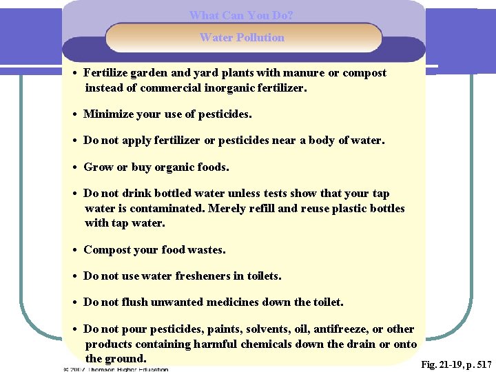 What Can You Do? Water Pollution • Fertilize garden and yard plants with manure