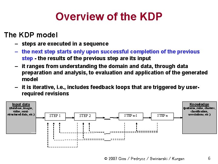 Overview of the KDP The KDP model – steps are executed in a sequence