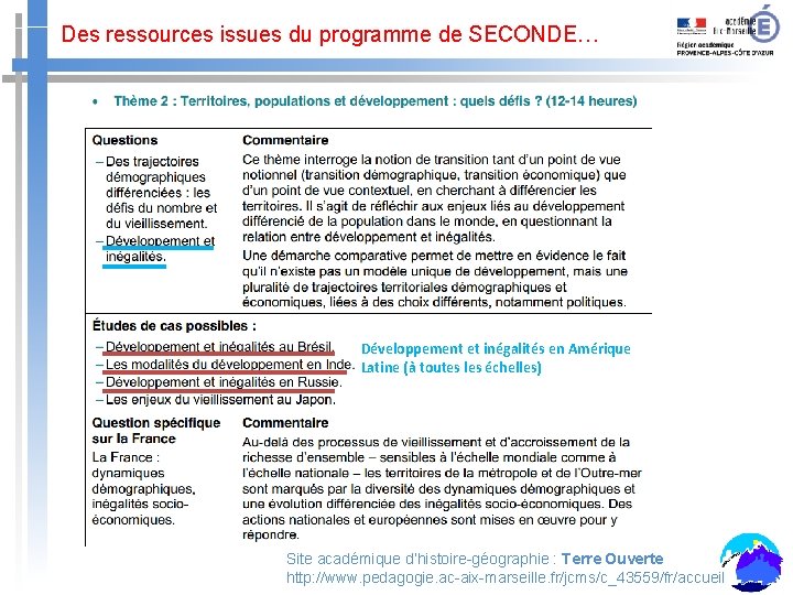 Des ressources issues du programme de SECONDE… Développement et inégalités en Amérique Latine (à