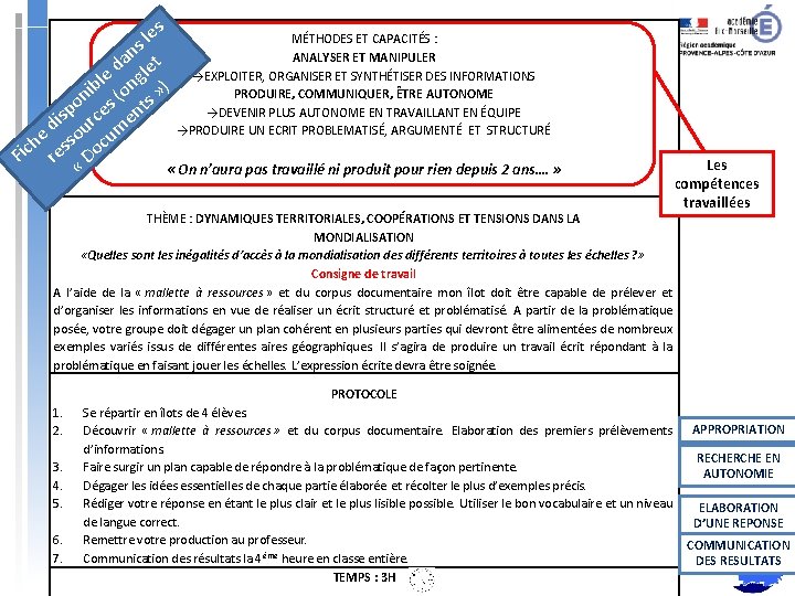 s e l MÉTHODES ET CAPACITÉS : s ANALYSER ET MANIPULER an et d