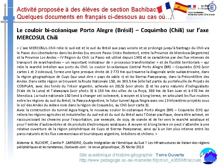 Activité proposée à des élèves de section Bachibac: Quelques documents en français ci-dessous au