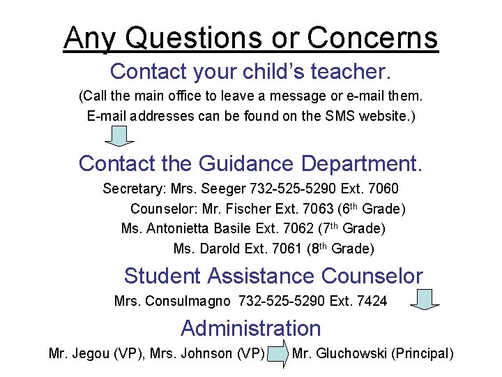 Any Questions or Concerns Contact your child’s teacher. (Call the main office to leave