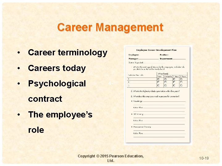 Career Management • Career terminology • Careers today • Psychological 4 - contract •