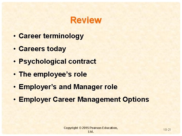 Review • Career terminology • Careers today • Psychological contract • The employee’s role