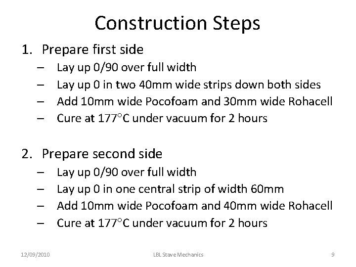 Construction Steps 1. Prepare first side – – Lay up 0/90 over full width Construction Steps 1. Prepare first side – – Lay up 0/90 over full width