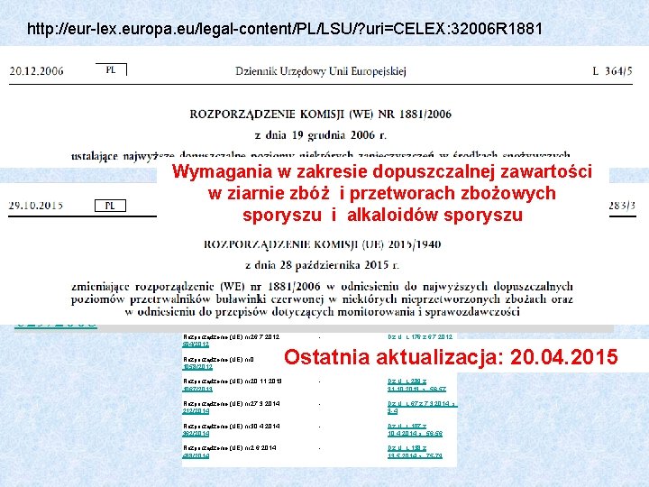 http: //eur-lex. europa. eu/legal-content/PL/LSU/? uri=CELEX: 32006 R 1881 Wymagania w zakresie dopuszczalnej zawartości w