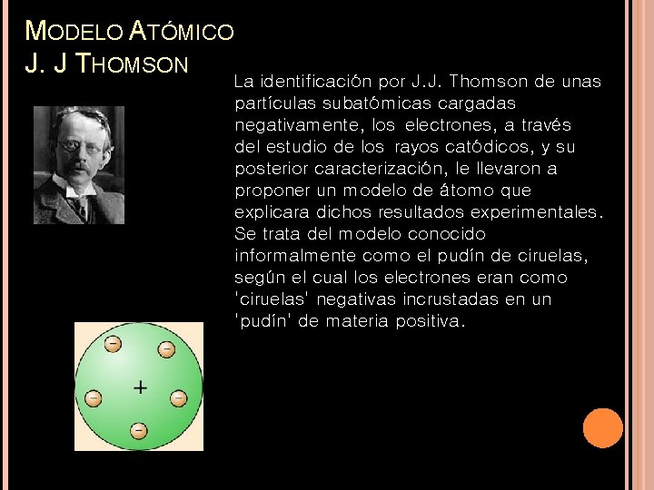 MODELO ATÓMICO J. J THOMSON La identificación por J. J. Thomson de unas partículas