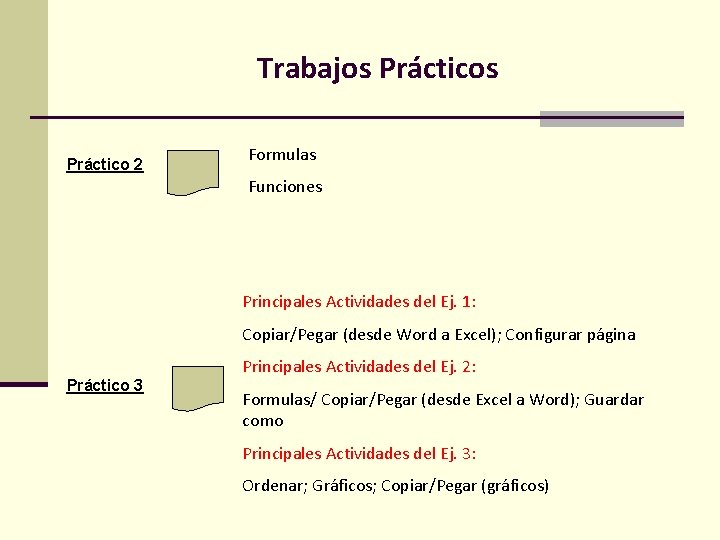 Trabajos Práctico 2 Formulas Funciones Principales Actividades del Ej. 1: Copiar/Pegar (desde Word a