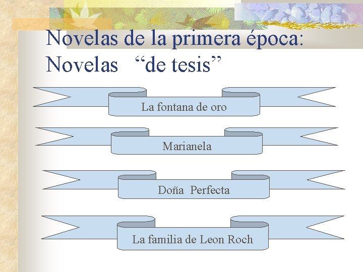 Novelas de la primera época: Novelas “de tesis” La fontana de oro Marianela Doña