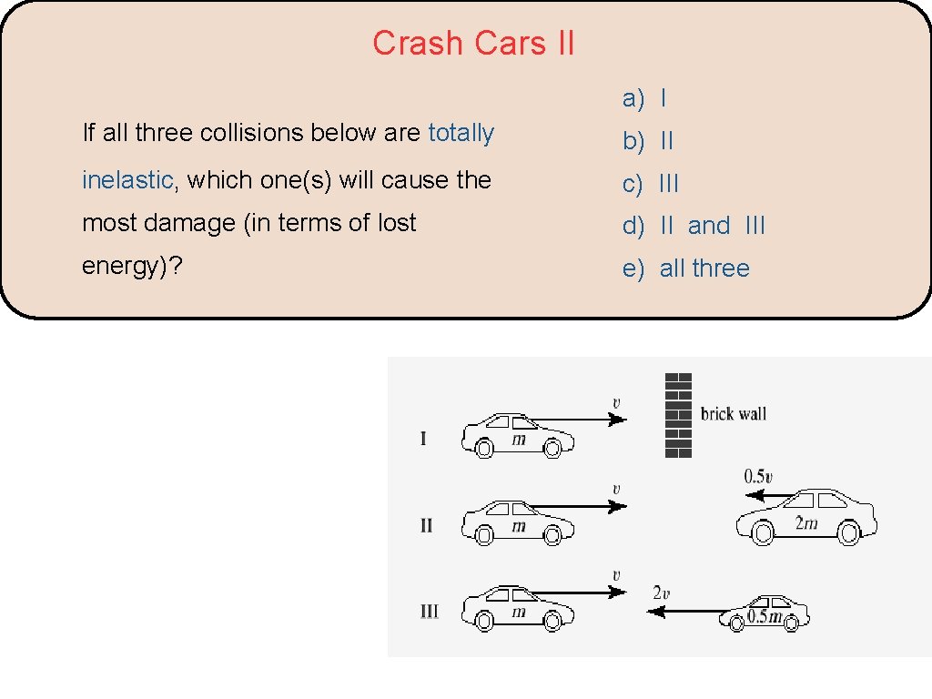 Crash Cars II a) I If all three collisions below are totally b) II