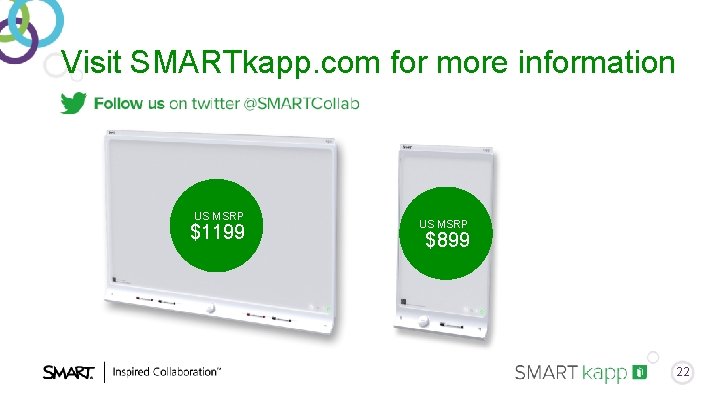 Visit SMARTkapp. com for more information US MSRP $1199 US MSRP $899 22 Visit SMARTkapp. com for more information US MSRP $1199 US MSRP $899 22