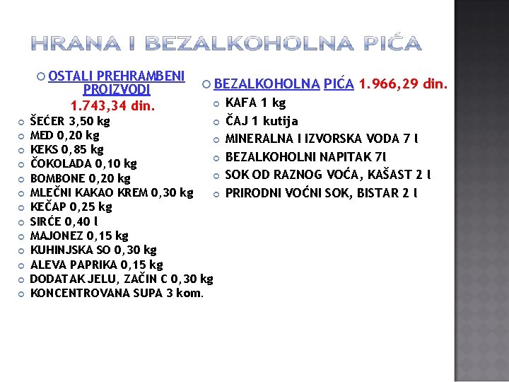  OSTALI PREHRAMBENI PROIZVODI 1. 743, 34 din. BEZALKOHOLNA ŠEĆER 3, 50 kg MED