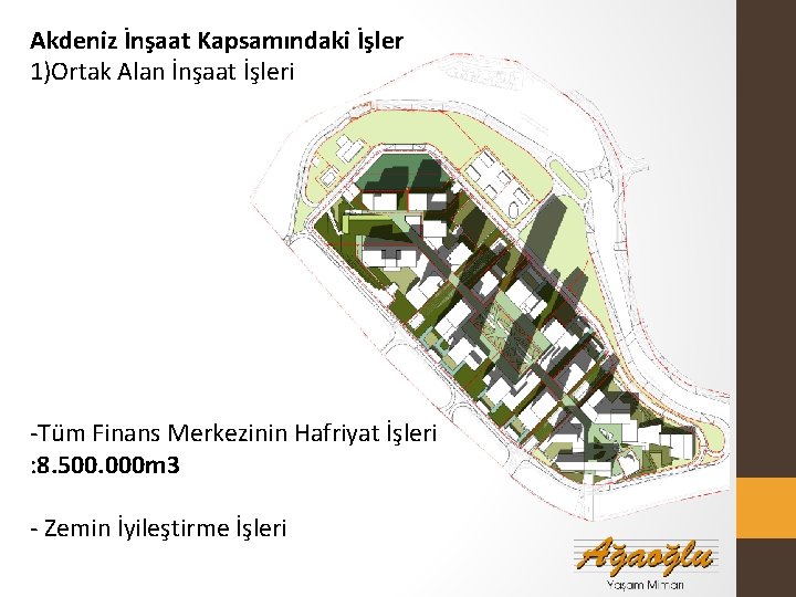 Akdeniz İnşaat Kapsamındaki İşler 1)Ortak Alan İnşaat İşleri -Tüm Finans Merkezinin Hafriyat İşleri :