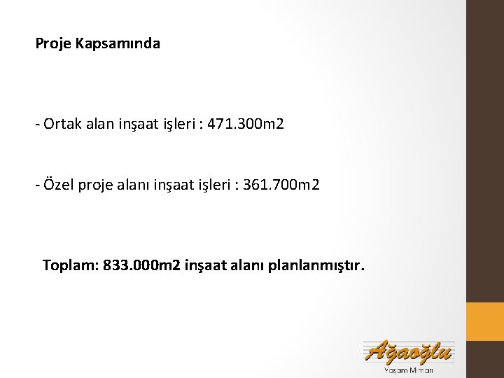 Proje Kapsamında - Ortak alan inşaat işleri : 471. 300 m 2 - Özel