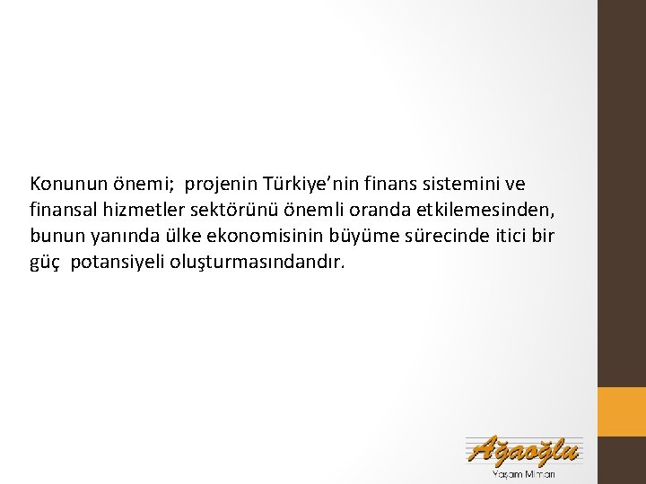 Konunun önemi; projenin Türkiye’nin finans sistemini ve finansal hizmetler sektörünü önemli oranda etkilemesinden, bunun