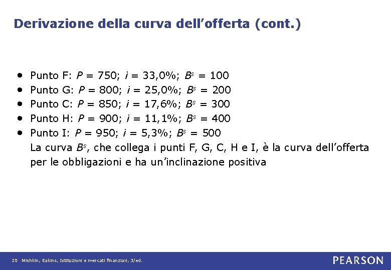 Derivazione della curva dell’offerta (cont. ) • • • Punto F: P = 750;