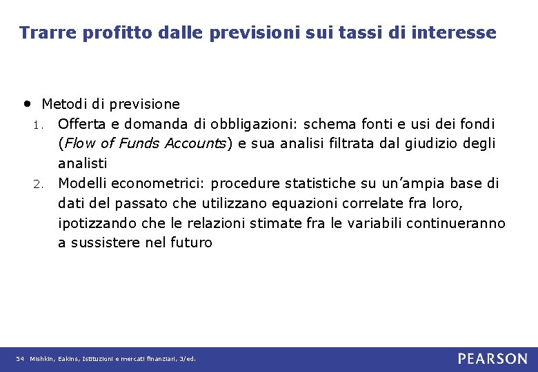 Trarre profitto dalle previsioni sui tassi di interesse • Metodi di previsione Offerta e