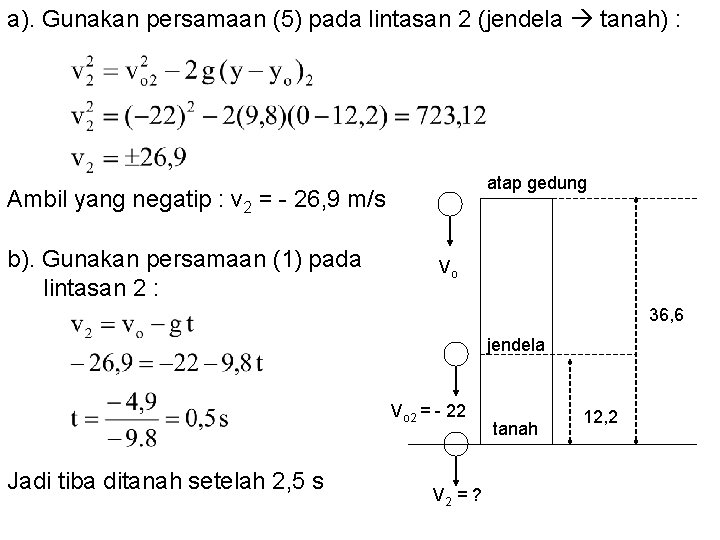 a). Gunakan persamaan (5) pada lintasan 2 (jendela tanah) : atap gedung Ambil yang