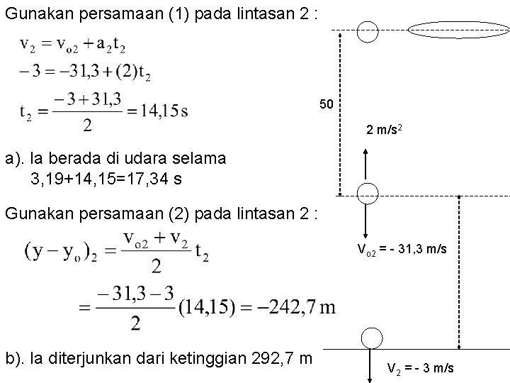 Gunakan persamaan (1) pada lintasan 2 : 50 2 m/s 2 a). Ia berada