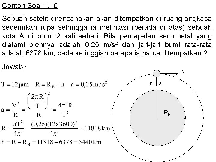 Contoh Soal 1. 10 Sebuah satelit direncanakan ditempatkan di ruang angkasa sedemikan rupa sehingga