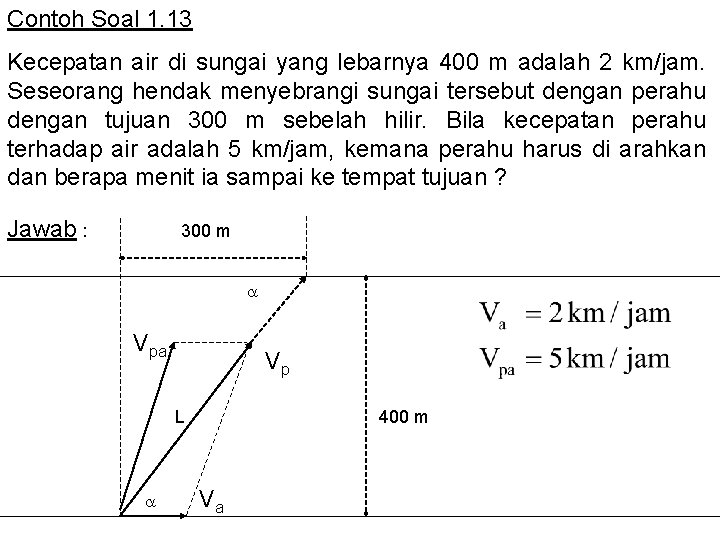 Contoh Soal 1. 13 Kecepatan air di sungai yang lebarnya 400 m adalah 2