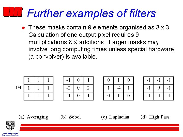 Further examples of filters l These masks contain 9 elements organised as 3 x