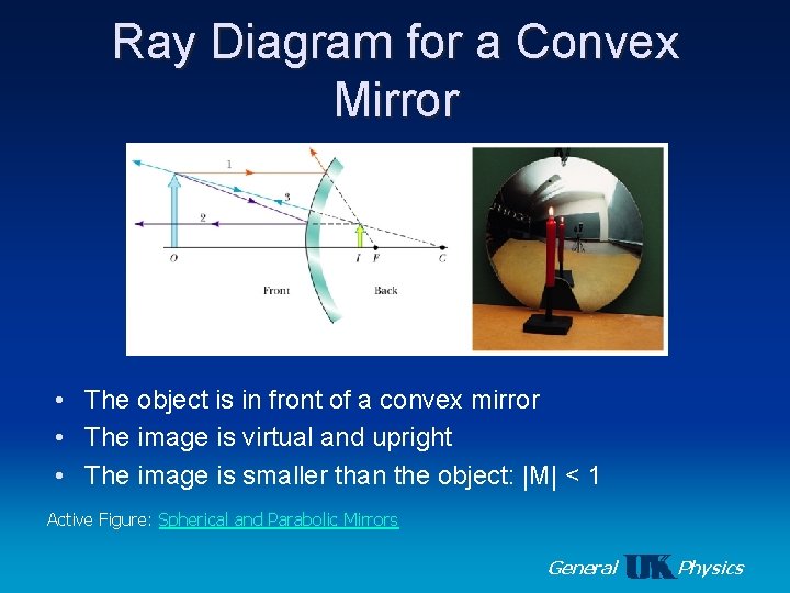 Ray Diagram for a Convex Mirror • The object is in front of a