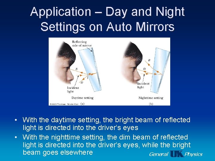 Application – Day and Night Settings on Auto Mirrors • With the daytime setting,