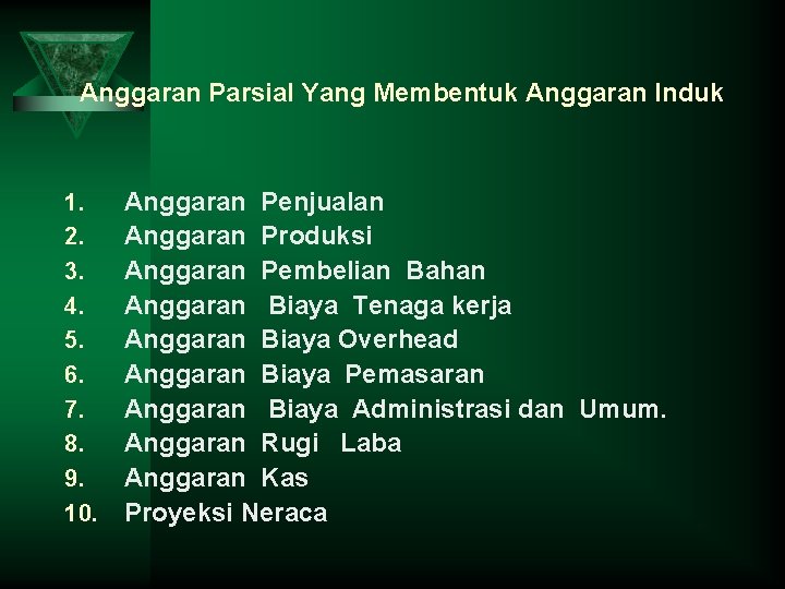 Anggaran Parsial Yang Membentuk Anggaran Induk 1. 2. 3. 4. 5. 6. 7. 8.