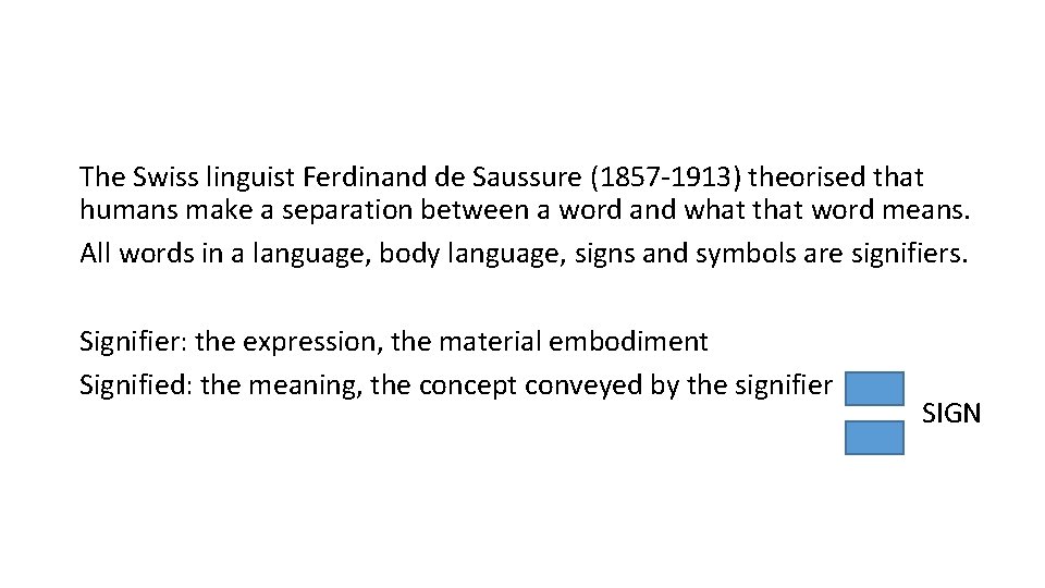 The Swiss linguist Ferdinand de Saussure (1857 -1913) theorised that humans make a separation