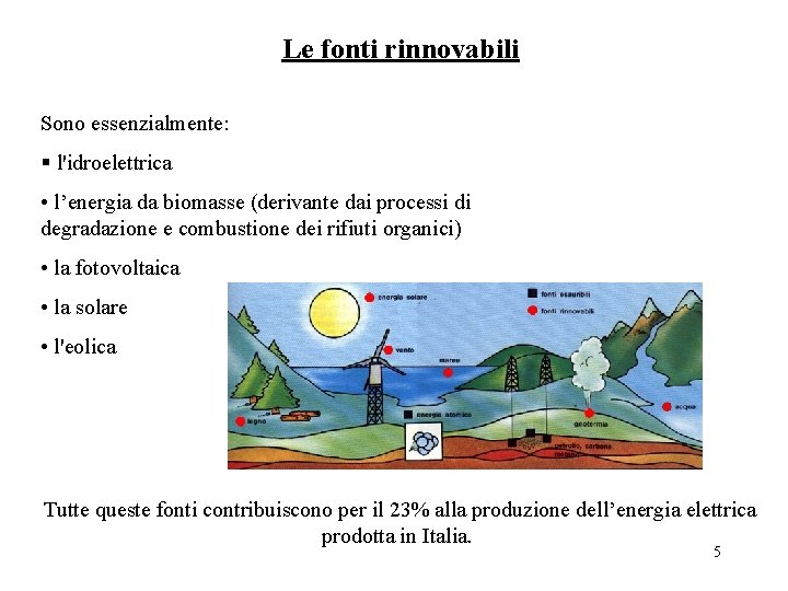 Le fonti rinnovabili Sono essenzialmente: § l'idroelettrica • l’energia da biomasse (derivante dai processi