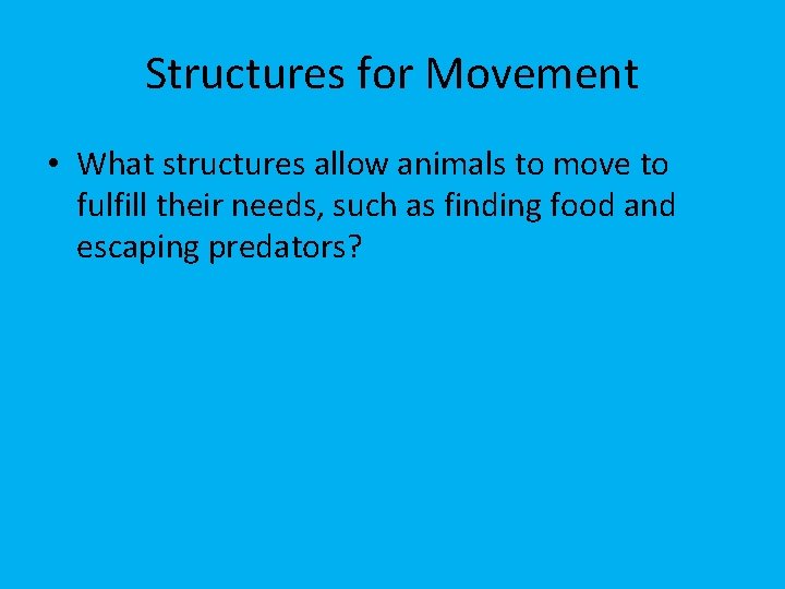 Structures for Movement • What structures allow animals to move to fulfill their needs,
