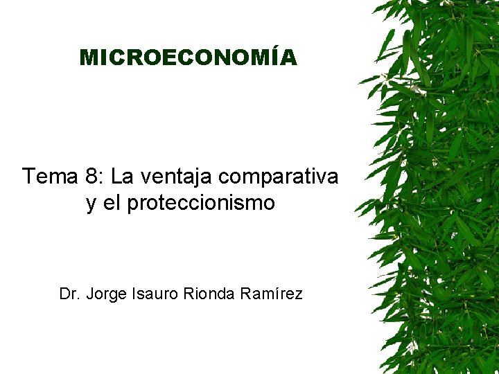 MICROECONOMÍA Tema 8: La ventaja comparativa y el proteccionismo Dr. Jorge Isauro Rionda Ramírez