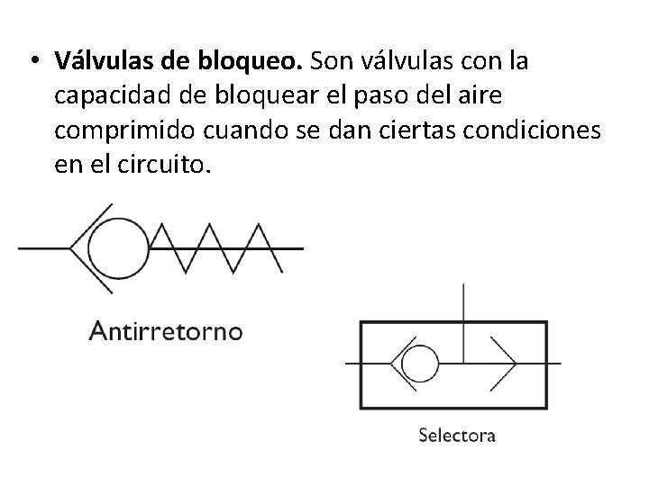  • Válvulas de bloqueo. Son válvulas con la capacidad de bloquear el paso